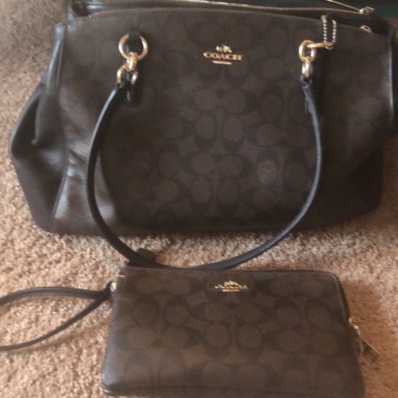 Coach Handbags - Brown and black coach purse with matching wristlet
